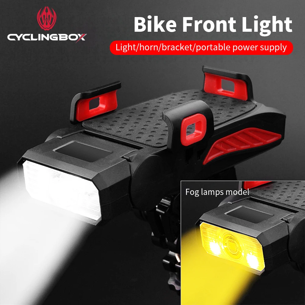 cyclingbox mtb bike front light fog lamp phone holder horn headlight portable usb charging light riding bicycle accessories free global shipping