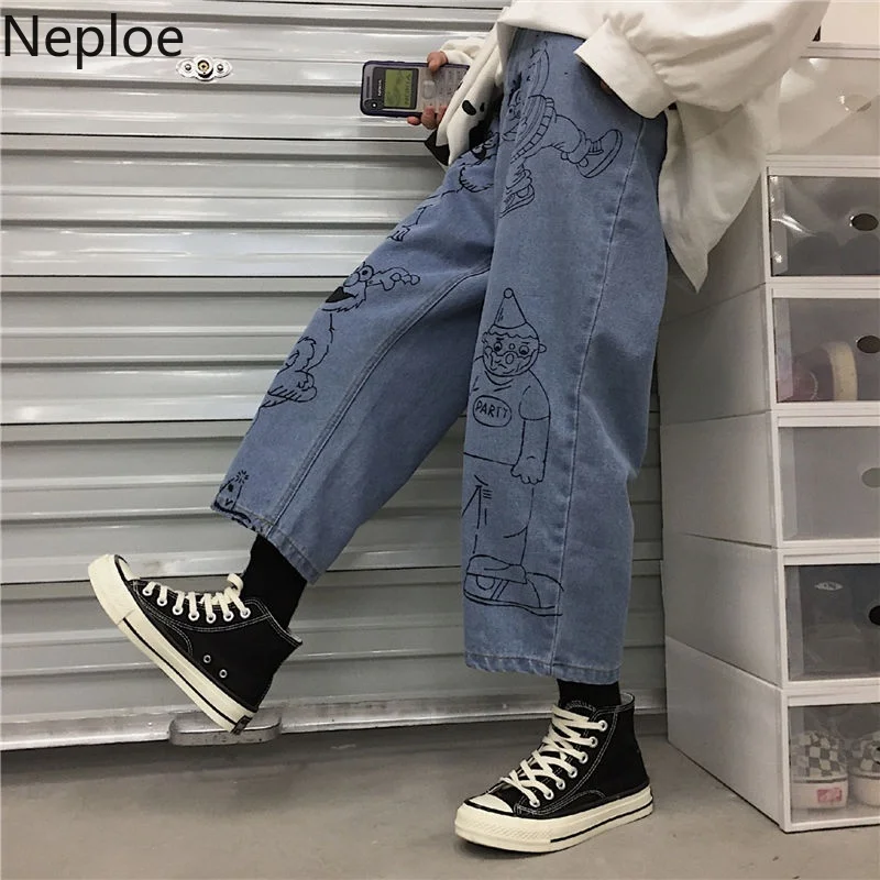 Джинсы в Корейском стиле с высокой талией прямые осенние джинсы ретро