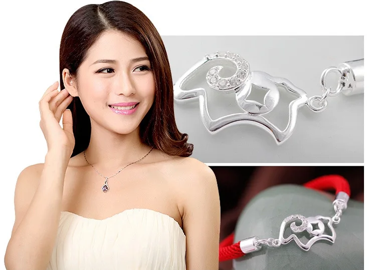 

D29 Fashion Female Sheep Style 925 Silver Bracelet Red Rope Sizeable Bracelet Lucky Fine Mother'S DAY Birthday Gift