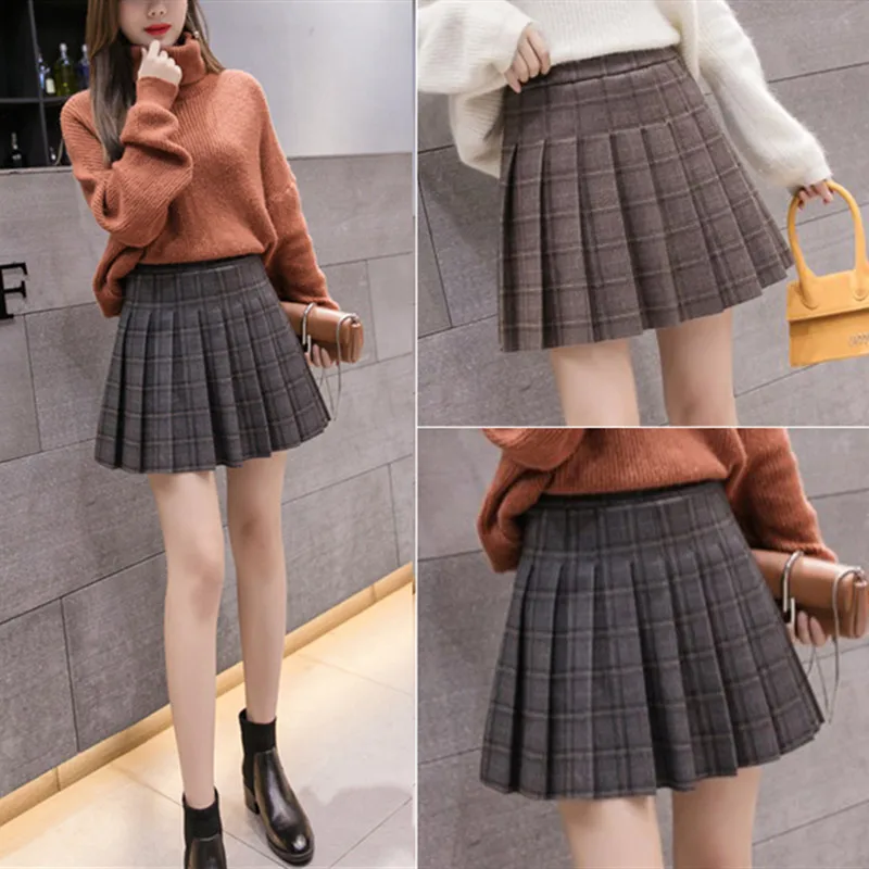 

Womens Plaid Streetwear Black High Waist Harajuku Clothing Fashion Skirt 2019 The New Autumn Winter Elastic Force Pleated Skirt
