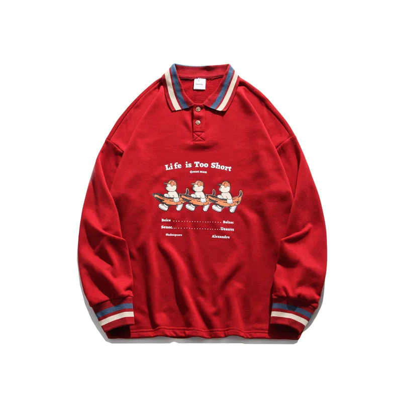 Студенческое Поло свободные пары в гонконгском стиле толстовки мужские лацканы