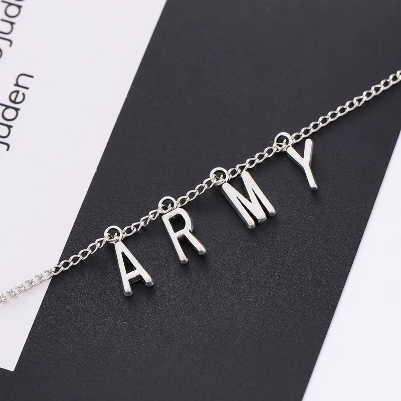 Wholesale Korean Star Accessories: BTS-2 Letter Necklace Jewelry with Bulletproof ARMY Letter, Explosive addition image 4