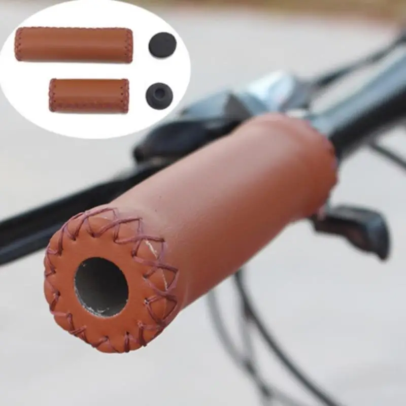 

1Pair Stitched Leather Road Mountain Cycling Bike Bicycle Handlebar End Grips