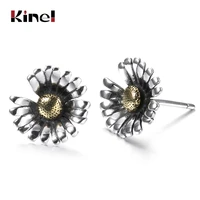 kine hot sell authentic new 925 sterling silver daisy flower stud earrings for women vintage fashion silver fine jewelry gift