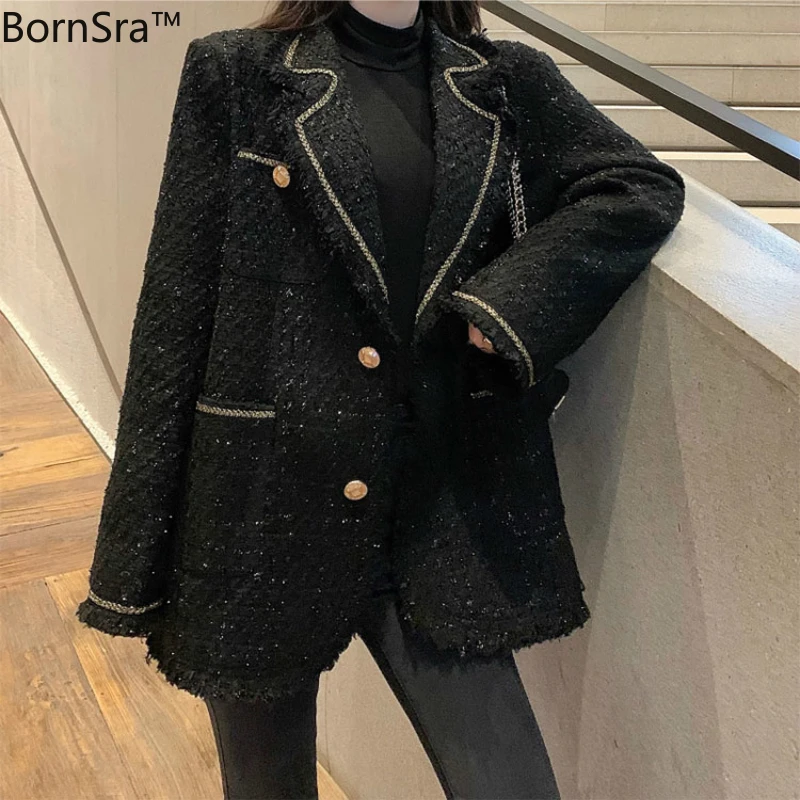 Фото Bornsra 2020 осенне-зимние однобортные пальто и куртки с отложным воротником женские