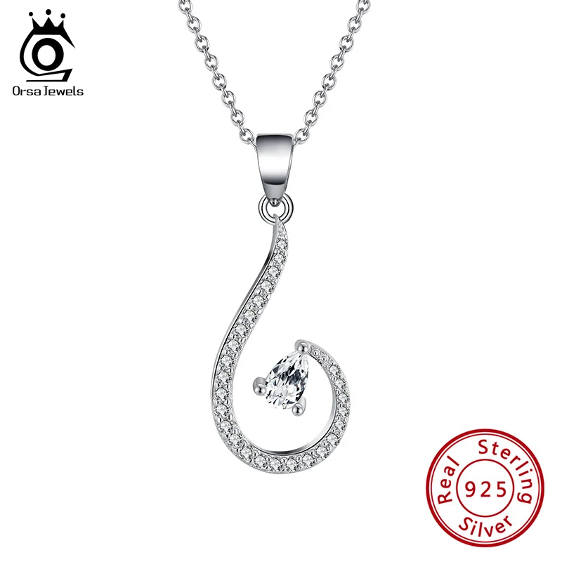 

ORSA JEWELS Real Sterling 925 Silver Necklaces Musical Note Design Drop Shape Trendy Pendant For Women Dating Jewelry SN265