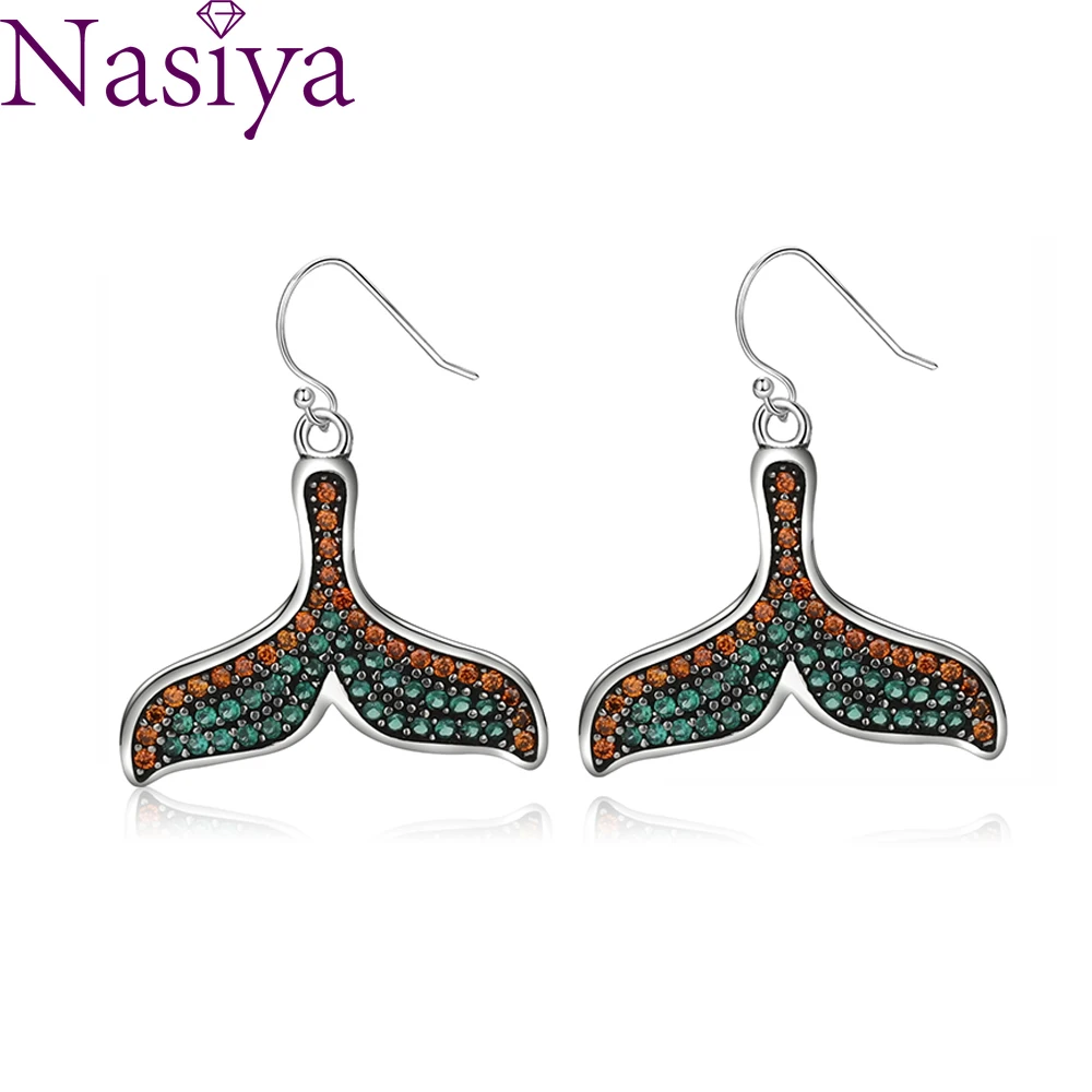 

Colored Fish Tail New Earrings 925 Sterling Silver Drop Earrings for Women Party Fine Jewelry Inlaid Zircon Women Gift Wholesale