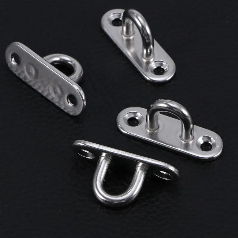 

4 Pcs Stainless Steel Oblong Pad Eye Plate Staple Ring Hook Loop U-Shaped Design Screws Mount Hook Hanger