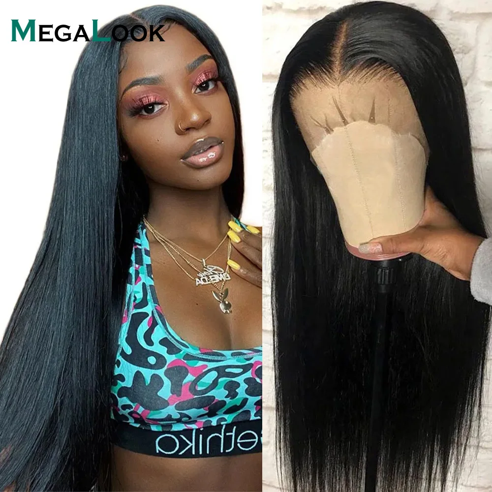 

13x4 парик на сетке спереди, предварительно выщипанный бразильский парик из прямых волос, 180 плотность, парик из человеческих волос без повреж...