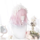 Градиентный розовый белый парик Лолиты в стиле Харадзюку Волшебная челка Волшебные вьющиеся короткие милые волосы с бахромой для косплея Для Взрослых кавайные волосы для девочек