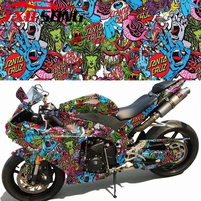 

TXDSONG Sticker bomb Vinyl Wrap StickerBOMB Adhesive Cartoon Skull JDM Printed Racing Motorcycle Bike Scooter Bomb Wrapping Film