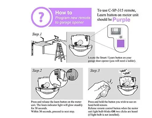 

For 371LM 315MHz Garage Door Remote Control compatible with Purple Learn Button free shipping