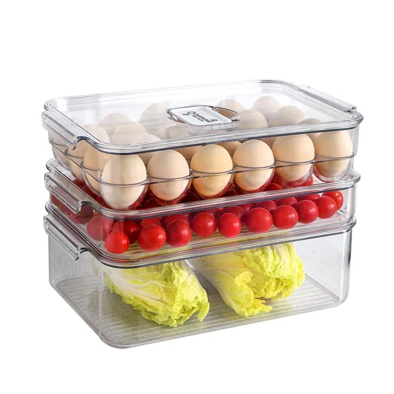 

PET Plastic Refrigerator Organizer Food Vegetable Fruit Egg Dumpling Storage Box Kitchen Refrigerator Freezer Storage Container