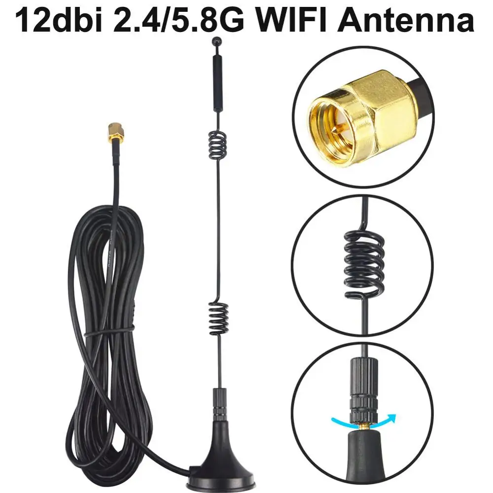 Signal Booster Antenna Pole For Router Camera Internet Vertical 12dbi Wifi 2.4G 5.8G Dual Band SMA Male With Mount Magnetic Base