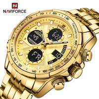 top luxury naviforce gold watches for men quartz military digital sports wrist watch steel band waterproof luminous alarm clock
