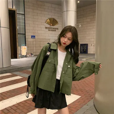 Женская винтажная короткая куртка Повседневная Свободная однотонная с длинным