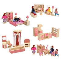 112 mini dollhouse miniature wooden furniture 6 kitchen bedroom living room bathroom set kids pretend play toy