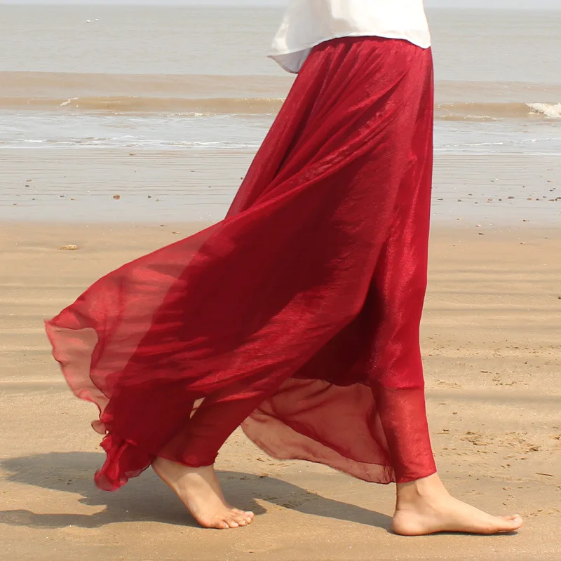 2 слоя Макси Длинная юбка женская шифоновая летняя плюс размер свадебная для