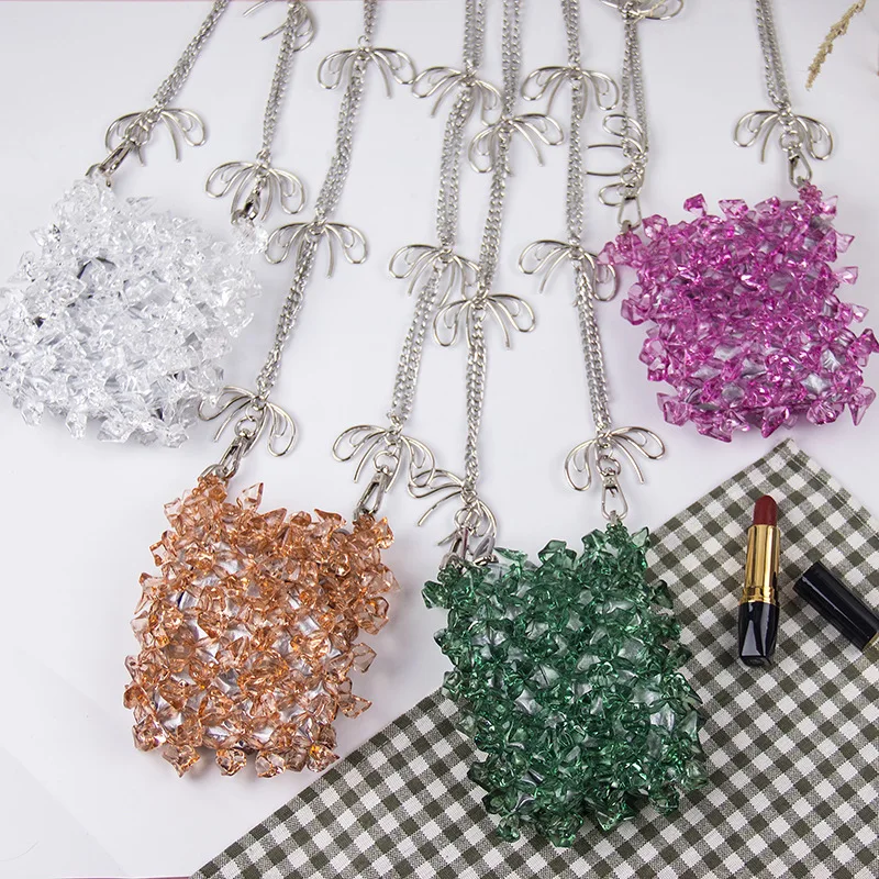 

Новая акриловая сумка-мессенджер с бисером, Женская легкая многоцветная модная сумка ручной работы на одно плечо