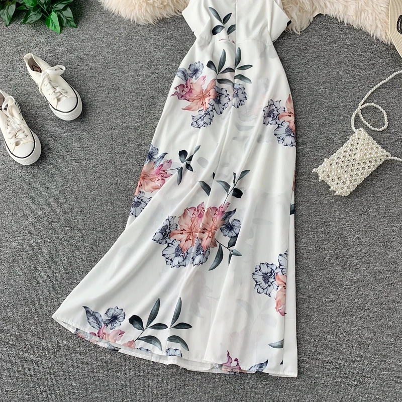 Женское платье на бретельках FMFSSOM длинное асимметричное с v-образным вырезом и