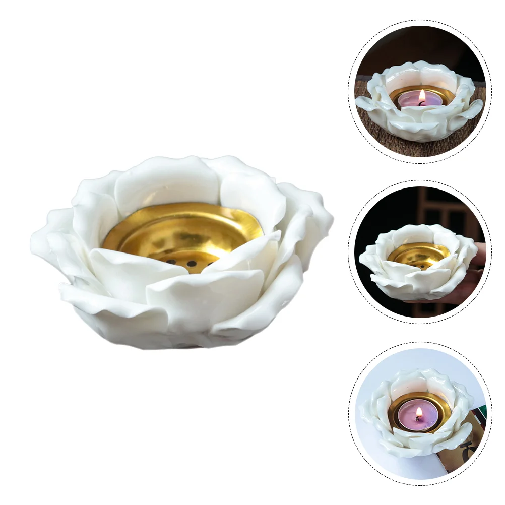 

1PC Elegant Home Decorative Candlestick Hand-squeezed Ceramic Flower Candleholder