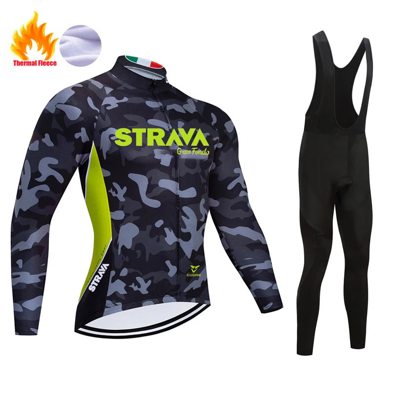Strava зимний мужской Камуфляжный теплый флисовый костюм велосипедная рубашка с