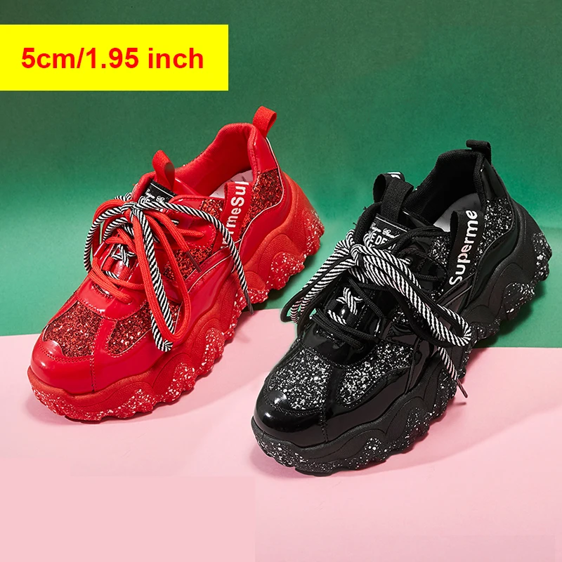 5 см/1 95 &quotВысота женские кроссовки модная обувь массивные черные Популярные