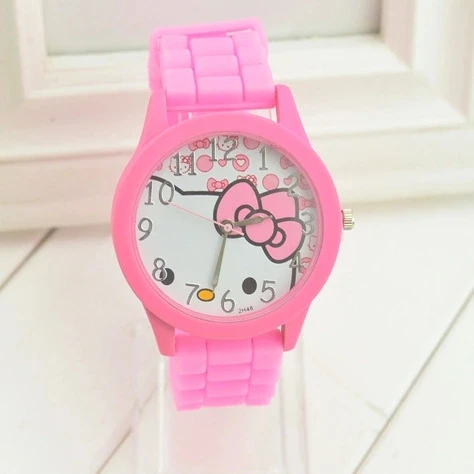 Детские часы с рисунком hello kitty, корейское издание, KT cat, желеобразный цвет, часы для девочек, студенческие часы hello kitty - Цвет: Розовый