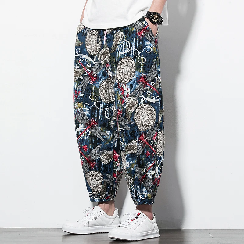 Свободные брюки с принтом в этническом стиле легкие льняные дышащие