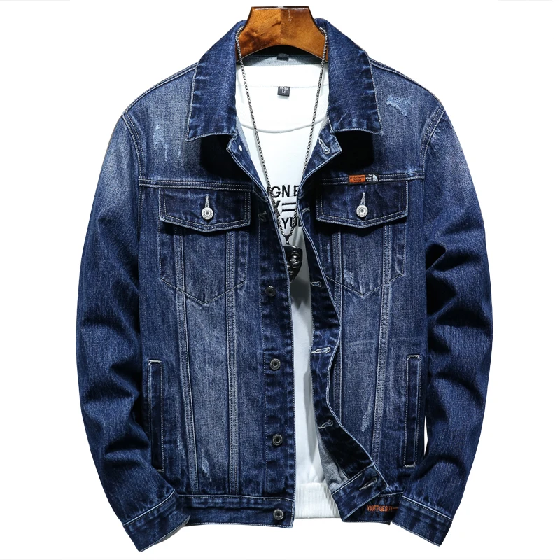 

High Quality Distressed Blue Denim Jacket Men Spring Ripped Jeans Jacket Coat Male Slim Fit Casual Coats Cotton Plus Size 4XL