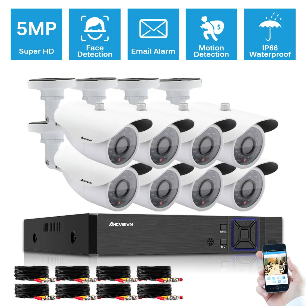 

Face Detection 8CH 5mp AHD DVR Kit 5 IN 1 8PCS Cameras Outdoor CCTV Camera System IR Security Camera Video Surveillance System