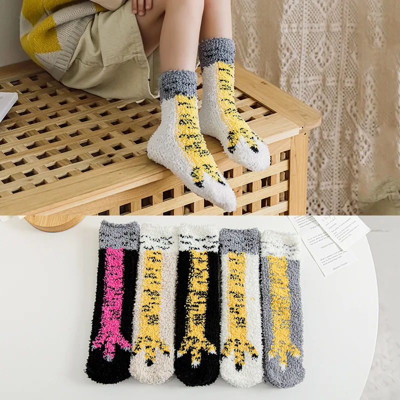 

Children Winter Thick Coral Fleece Chicken Feet Funny Cartoon Pattern Ostrich Floor Socks Toddler Kids Accessories 1-8Y