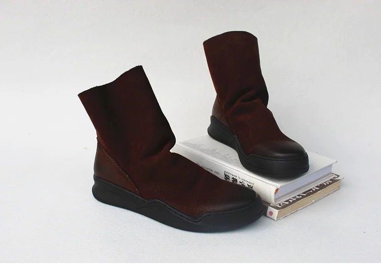 Careaymade-Genuine Leather Thick-soled Women's Shoes Round-toed Original Handmade Single boots Flat-soled Retro Leisure boots