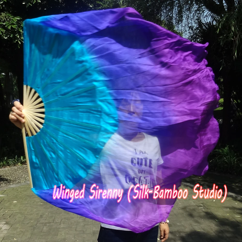 1 шт. правая рука бирюзово сине фиолетовый 38 см бамбук + 60 шелк китайский танец