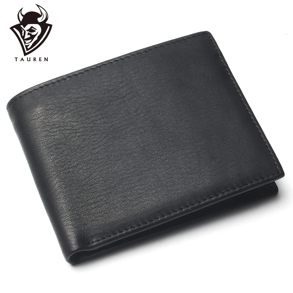 

Men Short Wallet Pure Black Color Cheap 100% Genuine Leather For Man Coin Purse Card Holder