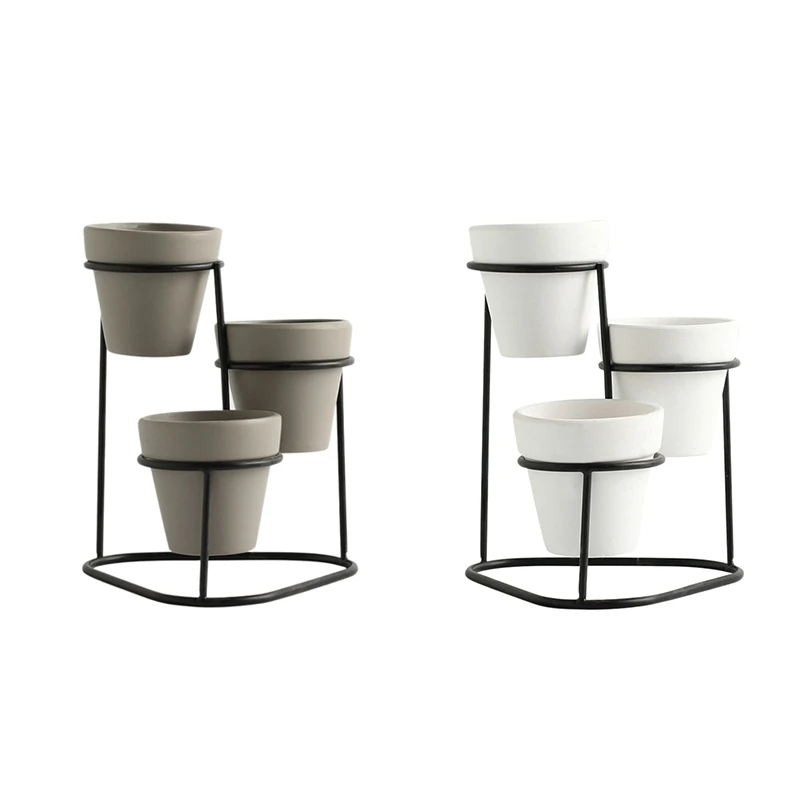 

2Set Nordic Style Home Mini High-Quality Flower Pots Simple Garden Indoor Modern Plant Display Stands-Gray & White