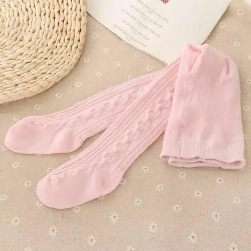 Осенние однотонные теплые хлопковые трикотажные колготки для маленьких девочек