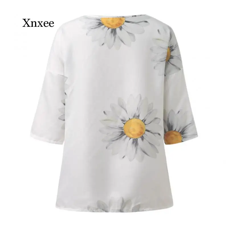 

Women White Blouses Summer Casual Blouse Sunflower Printed Loose Tunic Shirt Blouse Blusas Mujer De Moda