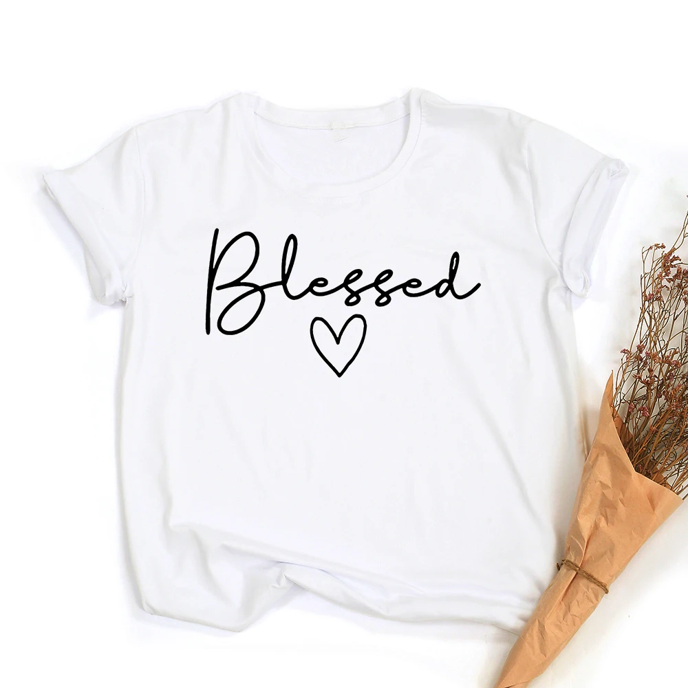 

Blessed Heart Printing T-shirts Women Summer T Shirt Harajuku Graphic Tee Casual Short Sleeve Top Femme Clothing Camisetas Mujer