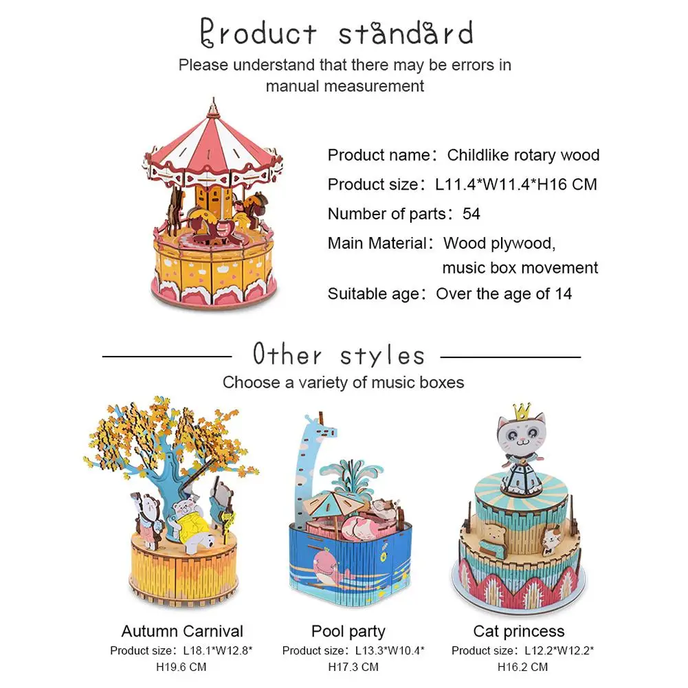 

Wooden Music Box Creative Gift Wooden Music Box Carousel Crafts Music Box Decoration Diy Toys Creative Gift Box