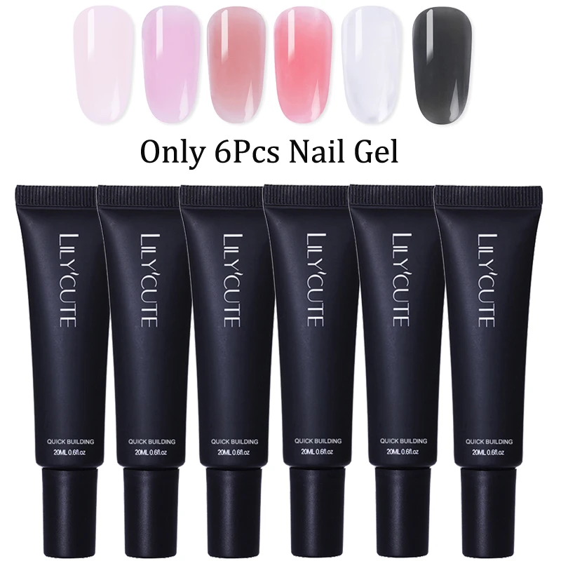 6pcs 03 LILYCUTE 20 мл Быстрый гель продлевающий половой акт поли гель для ногтей розовый белый металл с прозрачными кристаллами светодиодный акриловый строительный УФ-гель набор ногтей лампа набор - Цвет: 6pcs 03