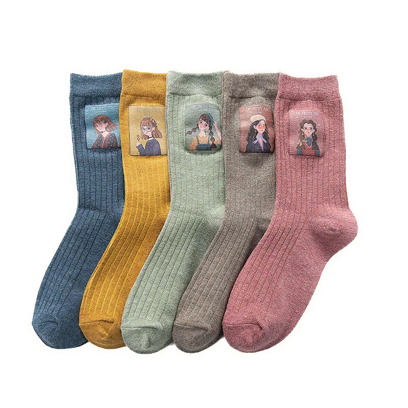 Cotton Women Long Socks 2022 Autumn Breathable Deodorant  New Cute Cartoon Fashion Brief Wild Trend Motion Cotton Socks Women
