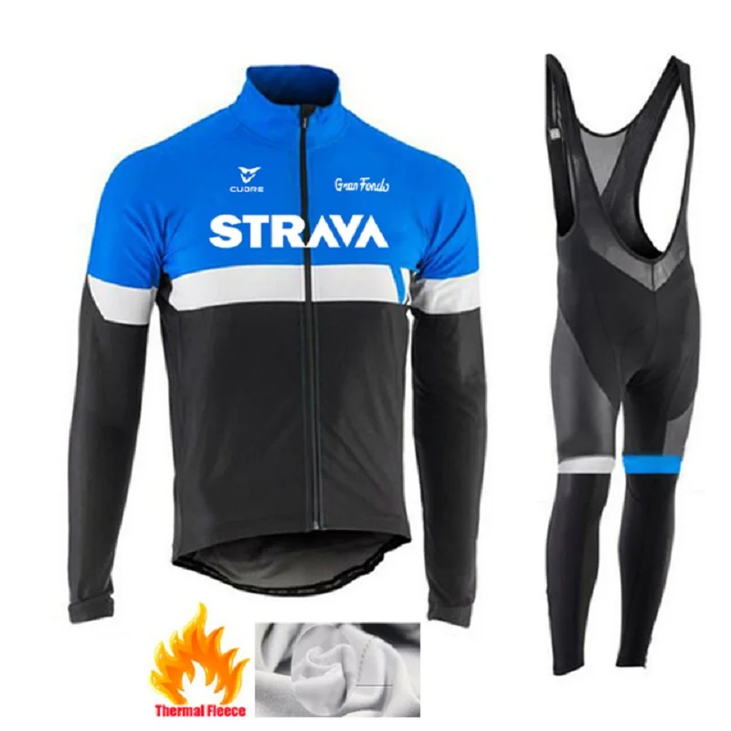 

STRAVA Winter Thermal Fleece man Cycling Jersey Set Maillot Ropa Ciclismo Warm MTB Bike Wear Bicycle Clothing Cycling kit