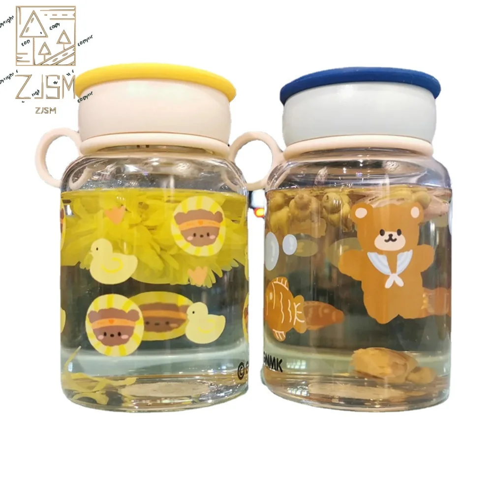 

380/480ML Cartoon Cute Bear Matte Glass With Tea Strainer Easy To Carry Boy Girl Student Mug Drink Bottle Leakproof Child Gift