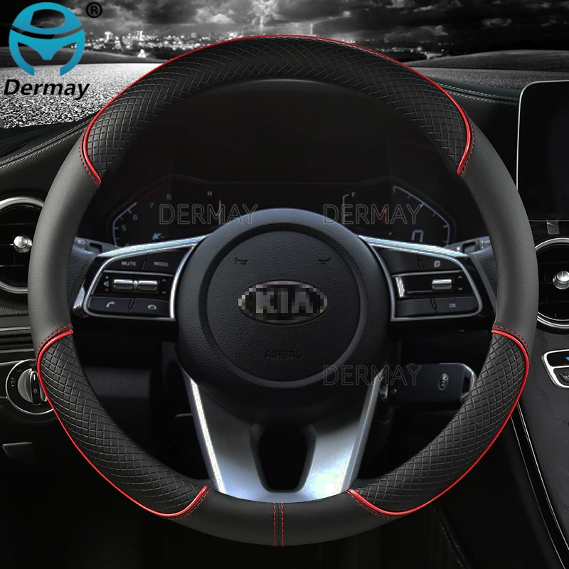 Microfiber Leather DERMAY Car Steering Wheel Cover for Kia Seltos KX3 Auto Accessories Interior