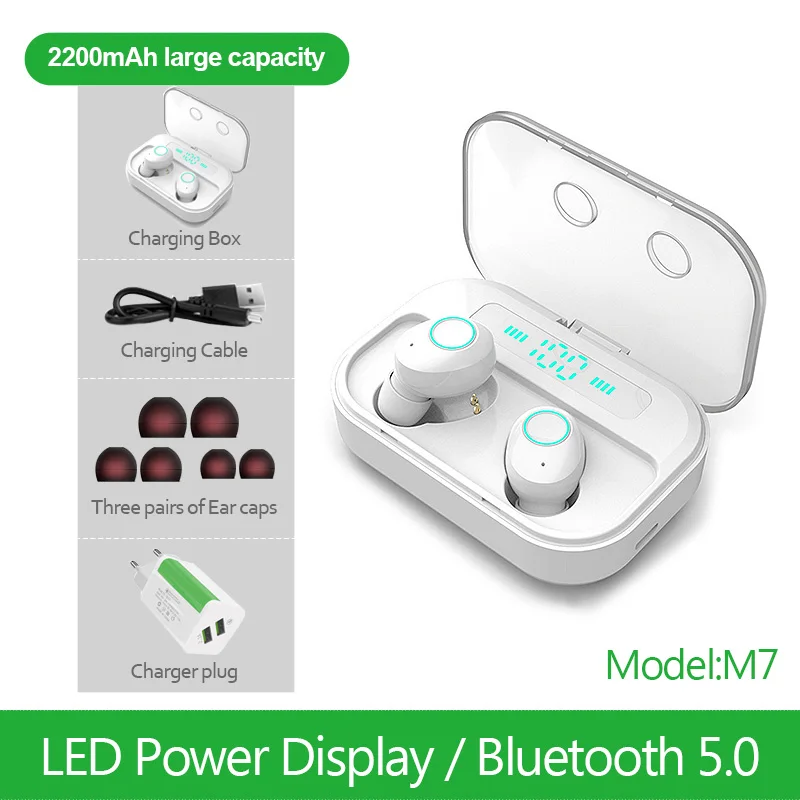 Charger-M7-White FBYEG M7 TWS Bluetooth 5,0 наушники беспроводные наушники с дисплеем питания спортивные стерео беспроводные наушники гарнитура с зарядным устройством - Цвет: Charger-M7-White