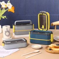 double layer stainless steel lunch box for kids thermos bento box japanese style snacks box food storage lunch containers