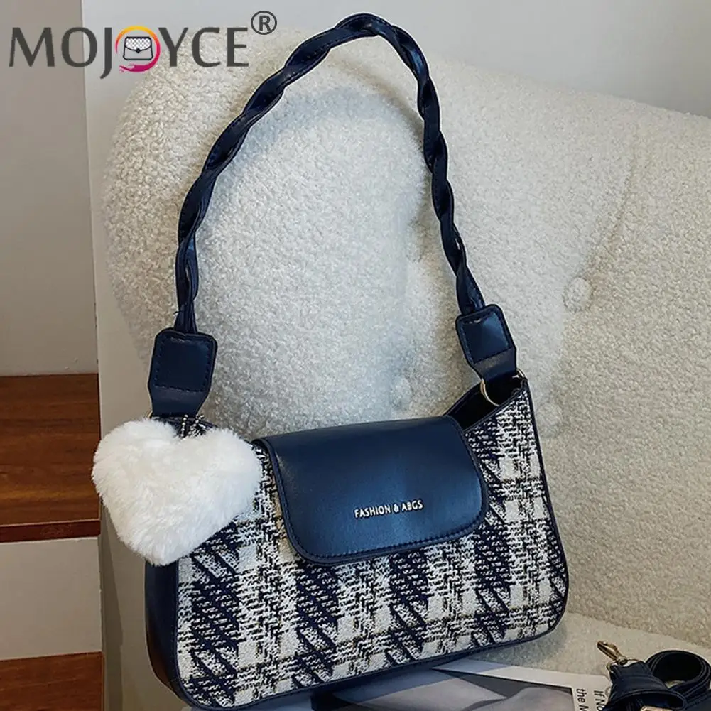 

Модные женские сумки через плечо в клетку с принтом, повседневные Универсальные Сумки из искусственной кожи и шерстяной ткани, портативная ...