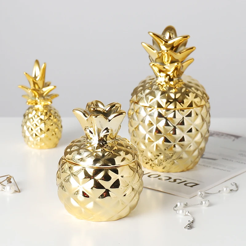 

Ceramic Storage Jars Pineapple Jewelry Tank Cosmetics Organiser Decorative Figurines Candle Holder Sugar Bowl Containers Bottles
