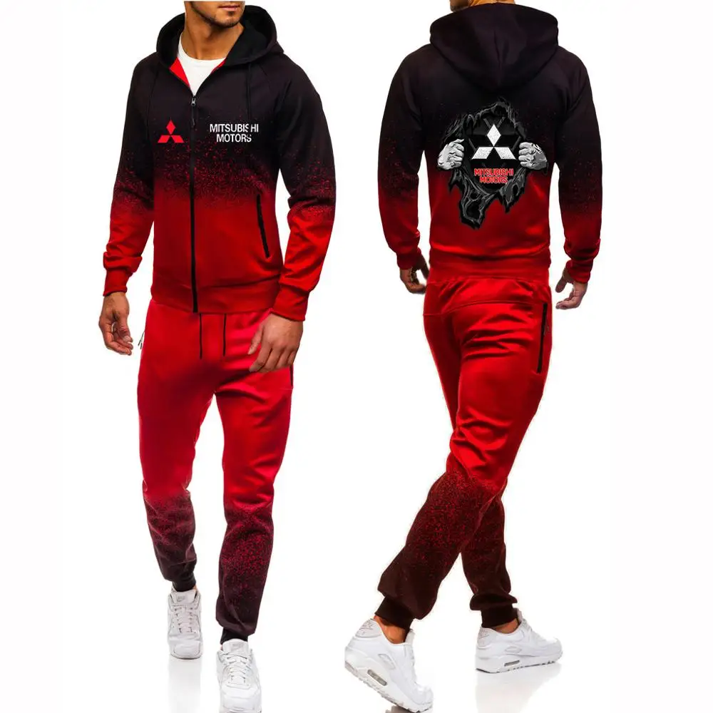 

Autumn Mitsubishi Car LOGO Print Men Hoodie Suit Tracksuit Casual Sportsuit Hoodies Sports Sweatshirt+Pant Pullover 2 Piece Set